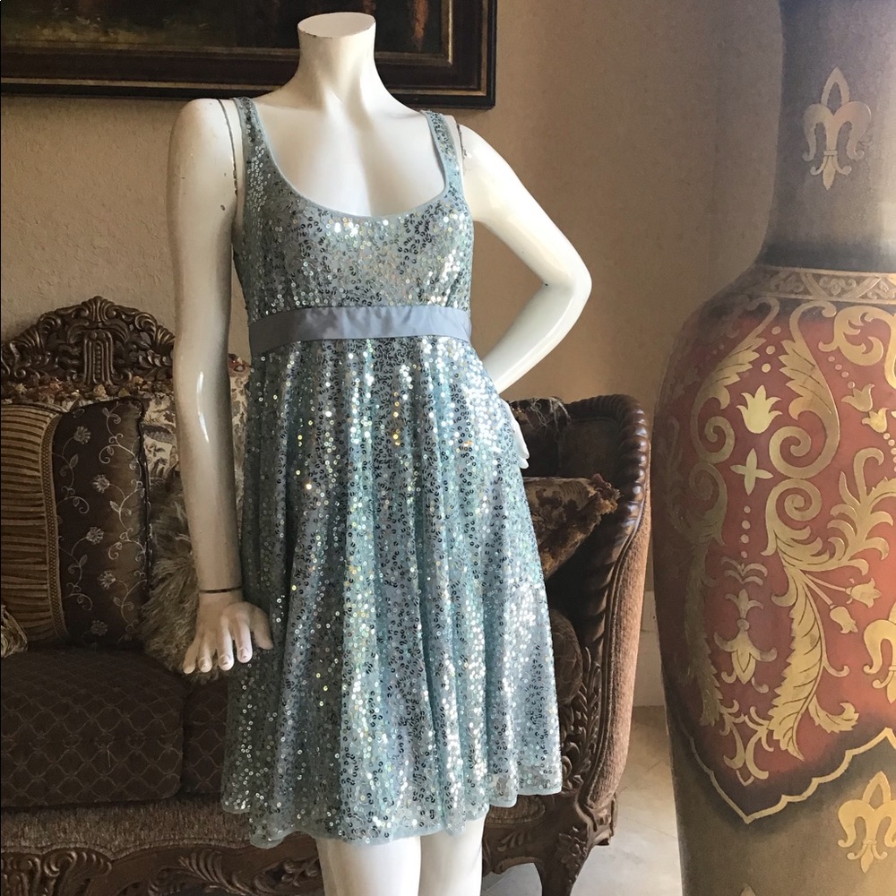 Betsey Johnson Blue Sequin Babydoll Dress sz 8
